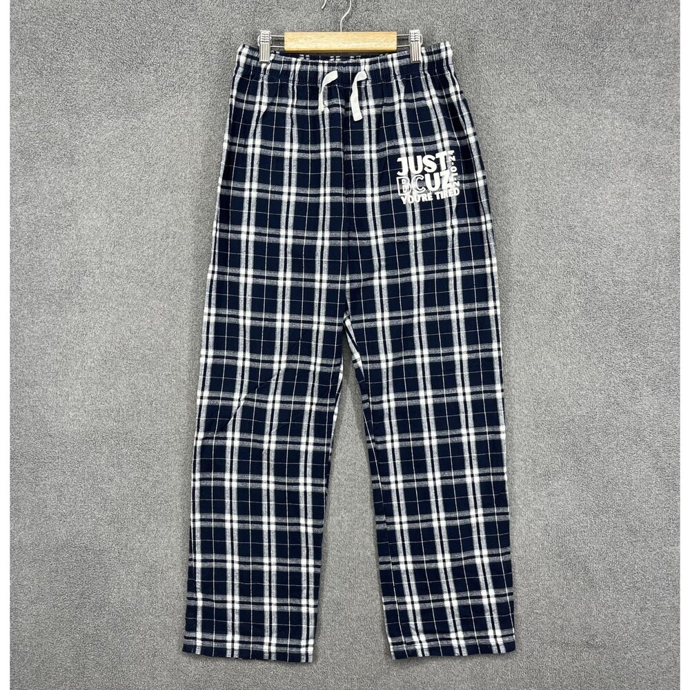 District Pants Mens Small Navy White Plaid Flannel Pajama Drawstring‎ Lounge